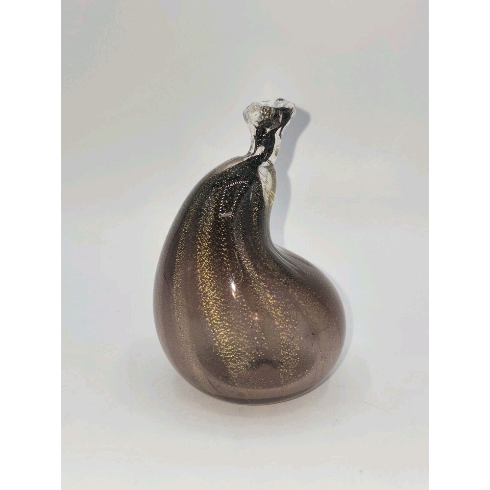 Alfredo Barbini Attributed Murano Venetian Polveri Glass Purple Gold Fig 4"